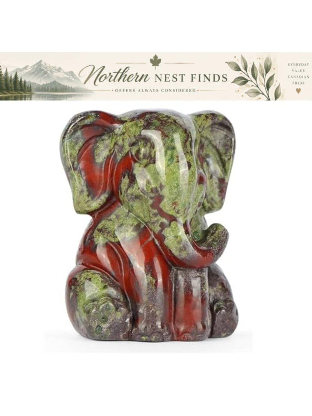 Dragon Blood Stone Crystal Elephant Figurine Small Carved Lucky 1.5"
